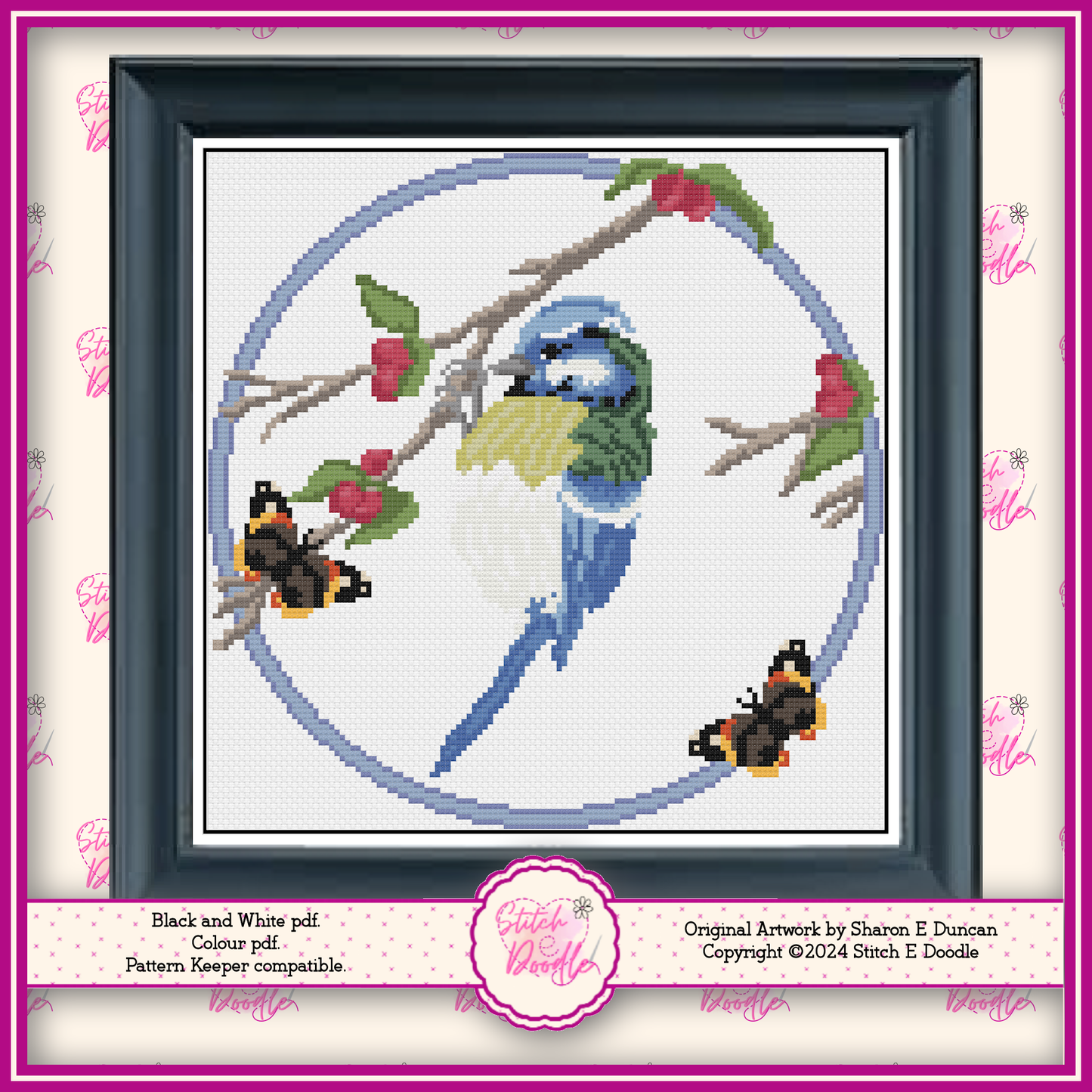 Blue Tit with Butterflies - Digital Download