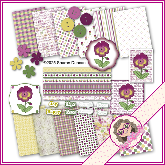 Pansy Paper Kit - 60 pieces - Card Making/Junk Journals/Scrapbooking and more