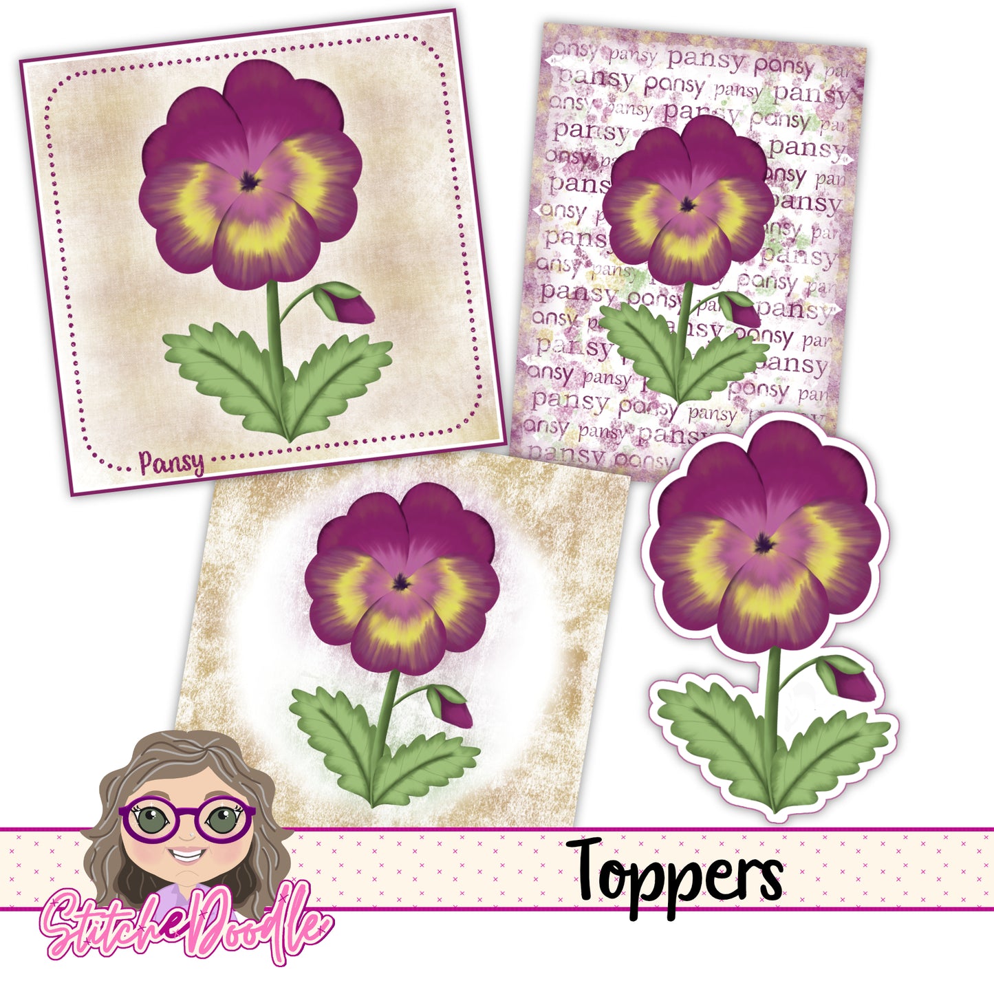Paintbox Petals Pansy - 36 Piece Paper Craft Kit - Digital