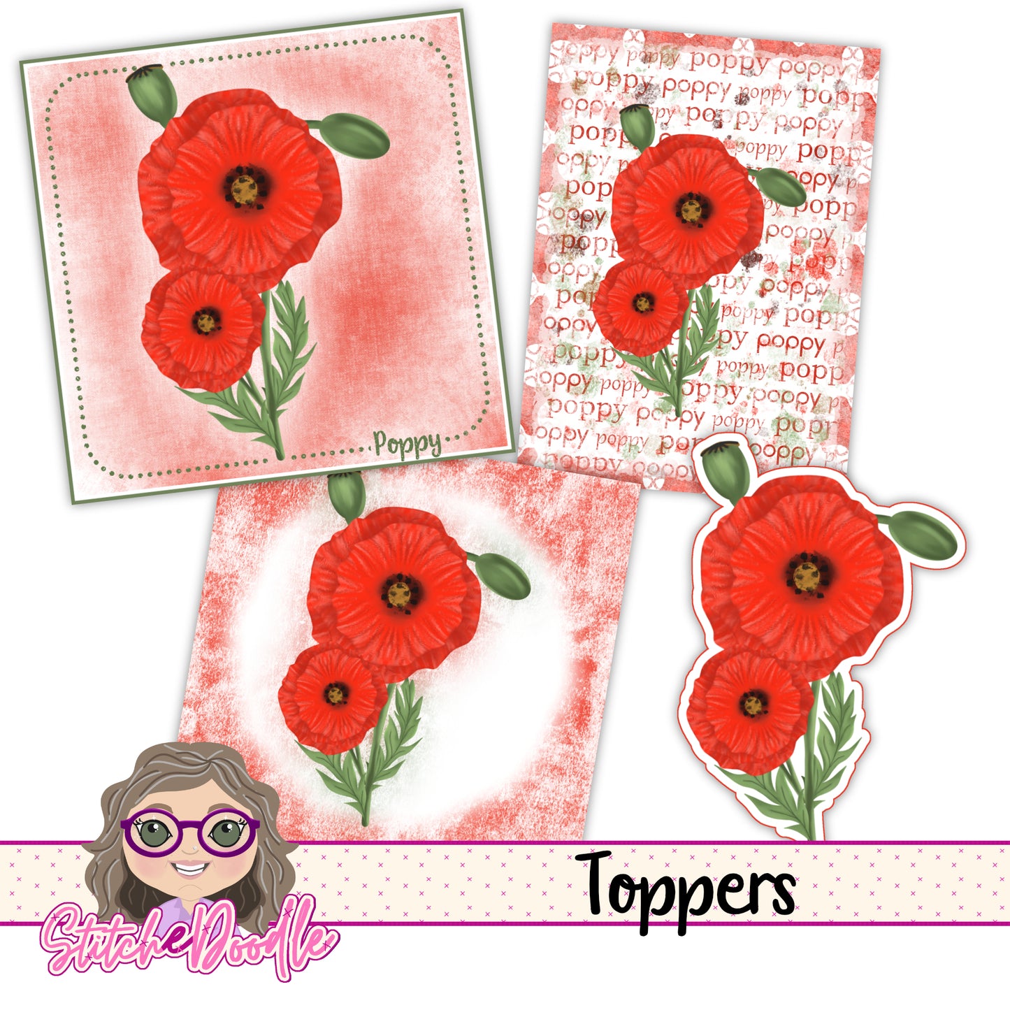 Paintbox Petals Poppy - 36 Piece Paper Craft Kit - Digital