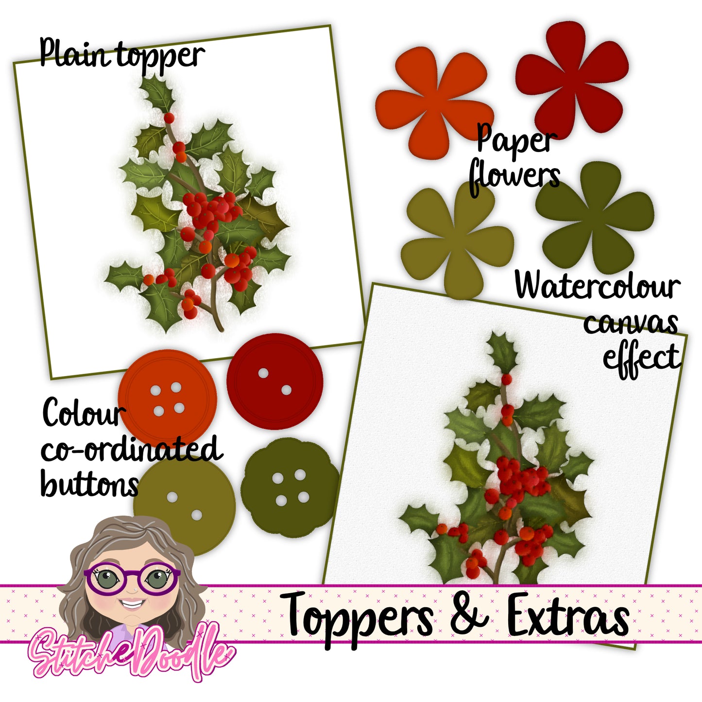 Paintbox Petals Holly - 36 Piece Paper Craft Kit - Digital