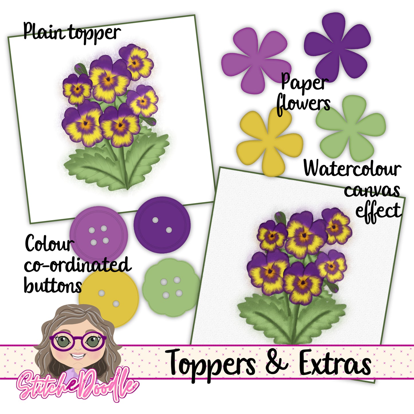 Paintbox Petals Viola - 36 Piece Paper Craft Kit - Digital