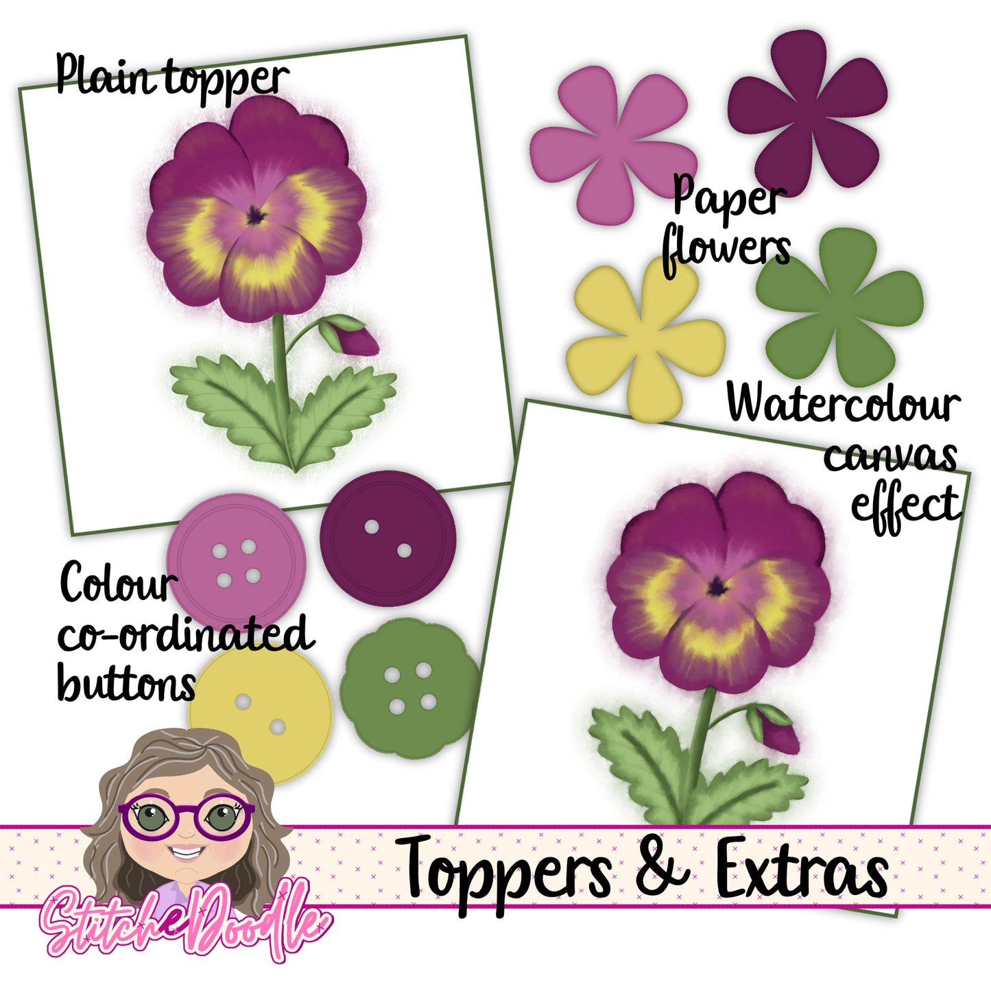 Paintbox Petals Pansy - 36 Piece Paper Craft Kit - Digital