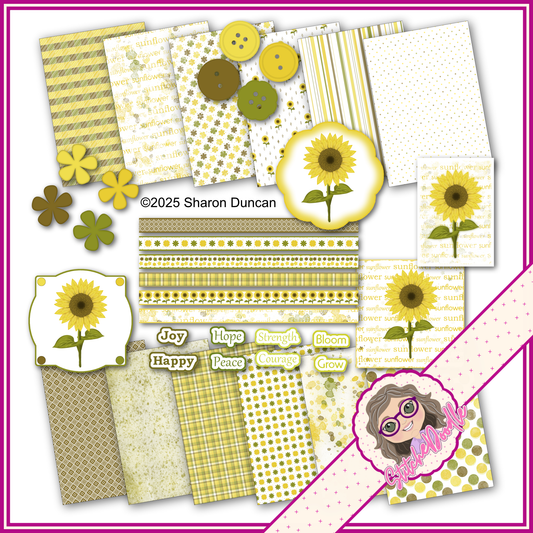 Sunflower Paper Kit - 60 pieces - Card Making/Junk Journals/Scrapbooking and more