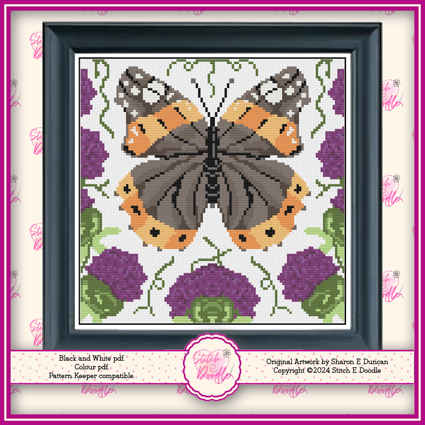 Cross Stitch Chart - Butterfly and Thistle - Digital Download