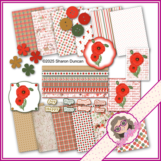 Poppy Paper Kit - 60 pieces - Card Making/Junk Journals/Scrapbooking and more
