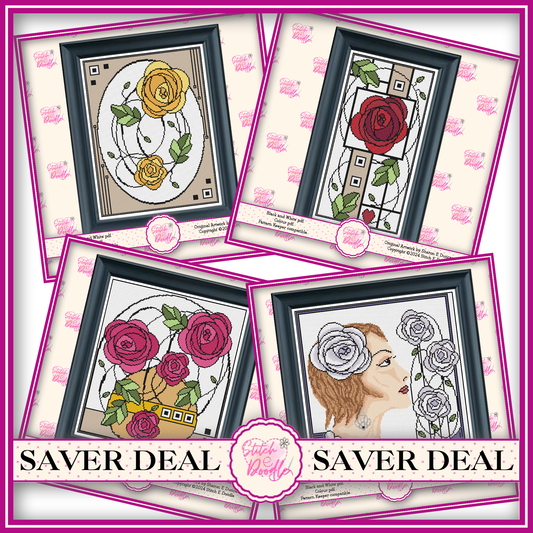 Nouveau Rose Cross Stitch Bundle.  Save £££'s.  4 Charts.  DIGITAL DOWNLOAD