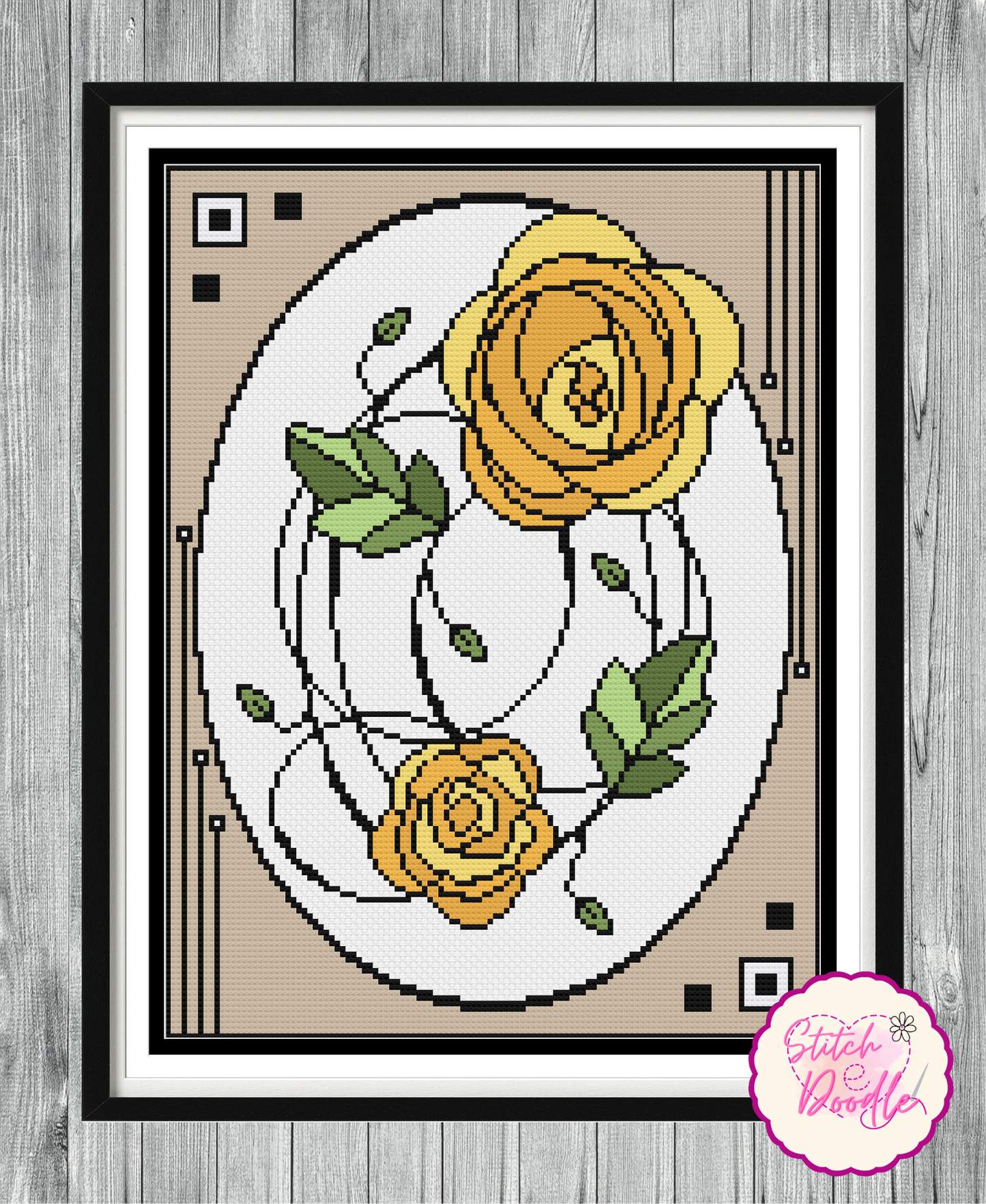 Cross Stitch Chart - Nouveau Rose Yellow - Digital Download