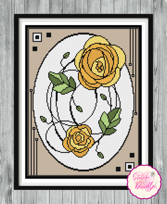 Cross Stitch Chart - Nouveau Rose Yellow - Digital Download