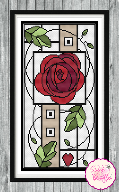 Cross Stitch Chart - Nouveau Rose Red - Digital Download