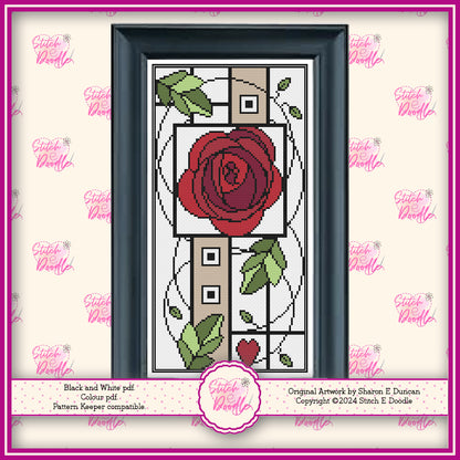 Cross Stitch Chart - Nouveau Rose Red - Digital Download