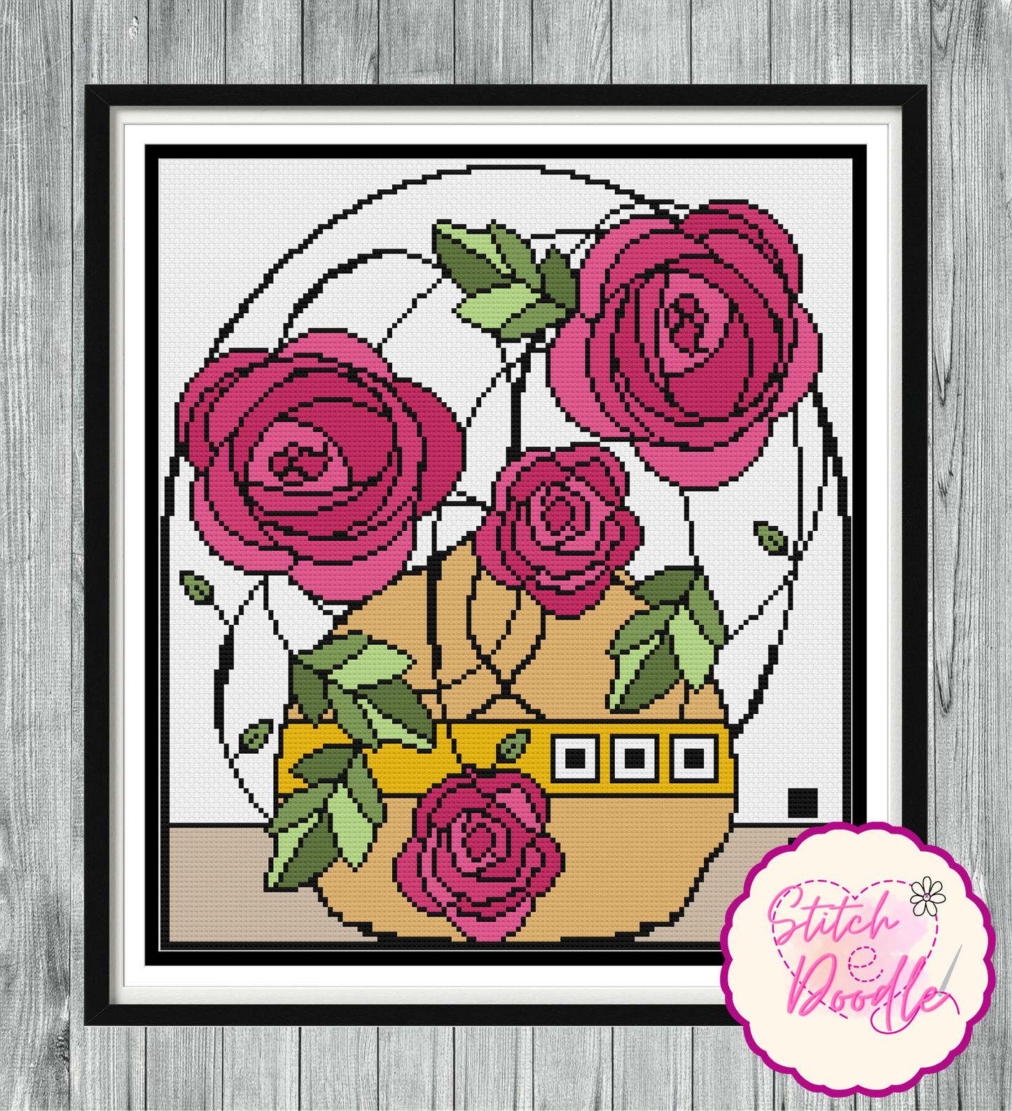 Cross Stitch Chart - Nouveau Rose Pink - Digital Download