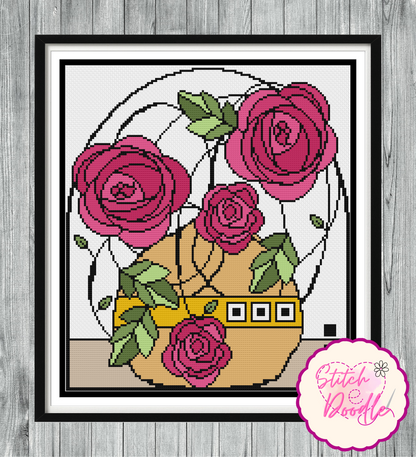 Cross Stitch Chart - Nouveau Rose Pink - Digital Download