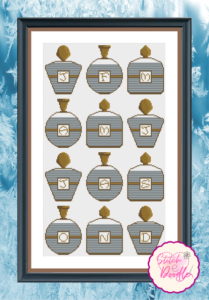 Perfume Bottles Temperature Sampler 365 days of stitching - Digital Download