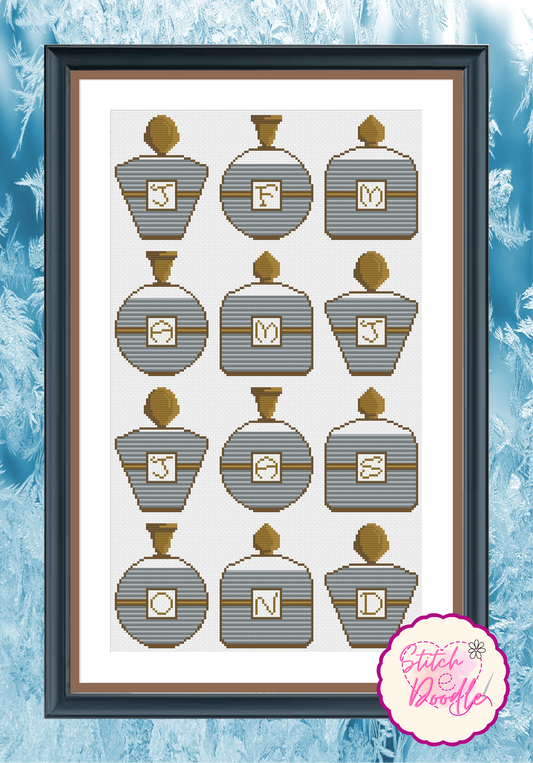 Cross Stitch Chart - Perfume Bottles Temperature Chart - Digital Download