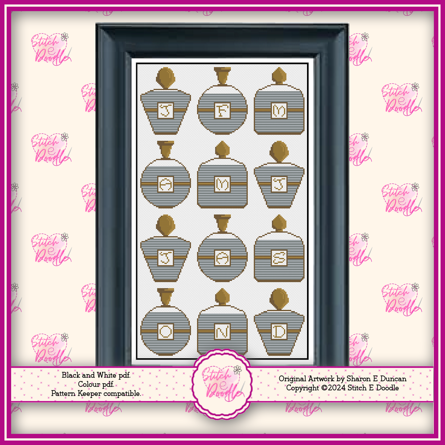 Perfume Bottles Temperature Sampler 365 days of stitching - Digital Download