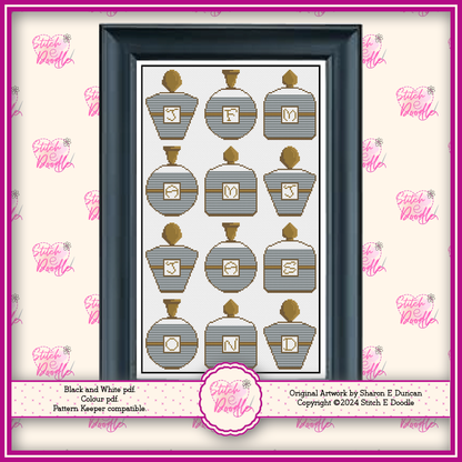 Perfume Bottles Temperature Sampler 365 days of stitching - Digital Download