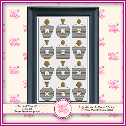 Cross Stitch Chart - Perfume Bottles Temperature Chart - Digital Download