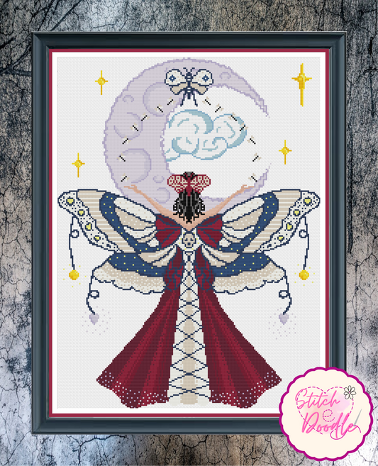 Cross Stitch Chart - Red Moth Maiden - Digital Download