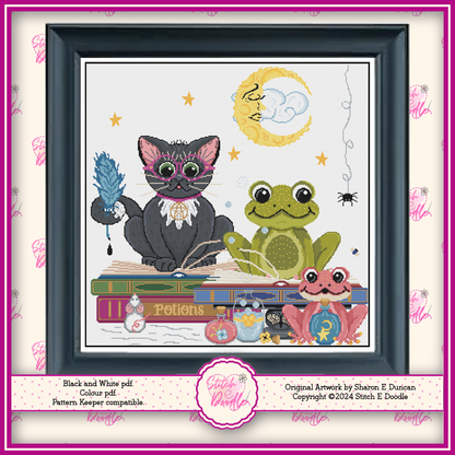 Black Cat and Frog Casting Spells - Digital Download