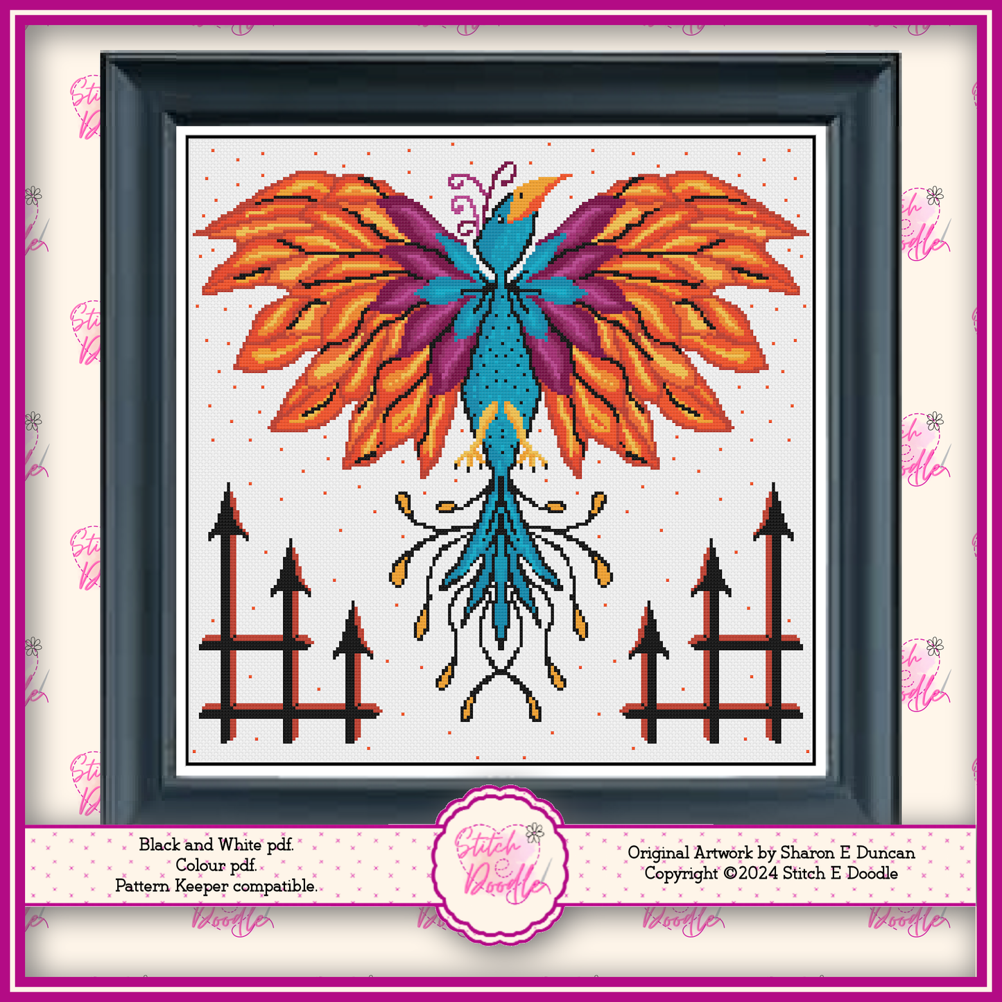 Phoenix Rising Symbolic Cross Stitch Chart. PDF and Pattern Keeper. DMC floss. Includes printable tracker.  Instant Download. (Copy)