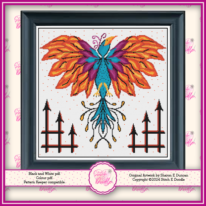 Phoenix Rising Symbolic Cross Stitch Chart. PDF and Pattern Keeper. DMC floss. Includes printable tracker.  Instant Download. (Copy)