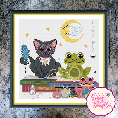 Black Cat and Frog Casting Spells - Digital Download