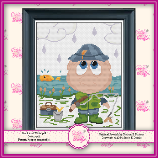 Cross Stitch Chart - Dinky Dudes - Gone Fishing - Digital Download