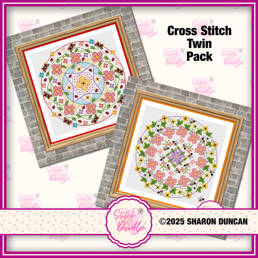 Set of 2 Cross Stitch Charts - Floral Mandalas - Digital Download
