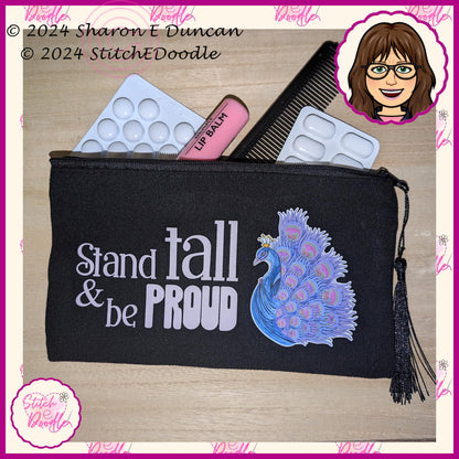 Secret Santa, Pencil case, Make up bag, coin purse,  etc with tassel. 'Stand tall and be Proud'. Original artwork by Sharon Duncan