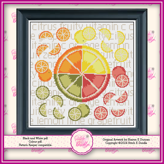 Cross Stitch Chart - Citrus Sampler - Digital Download
