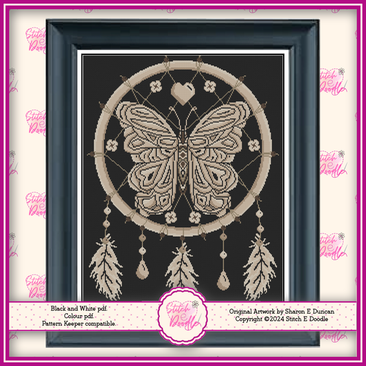 Cross Stitch Chart - Boho Butterfly Dreamcatcher - Digital Download