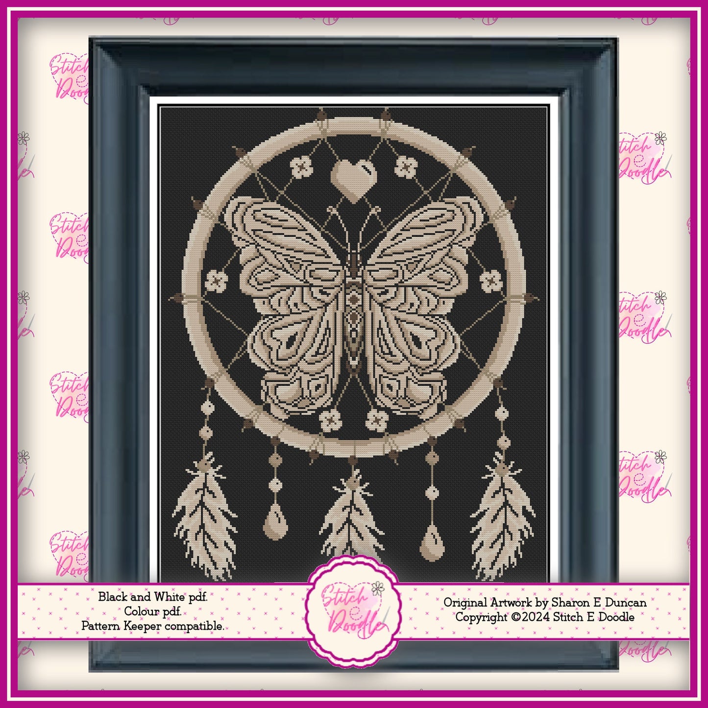 Beautiful Boho Butterfly Dreamcatcher Cross Stitch Chart.  PDF and Pattern Keeper.  Includes printable tracker.  Instant Download.