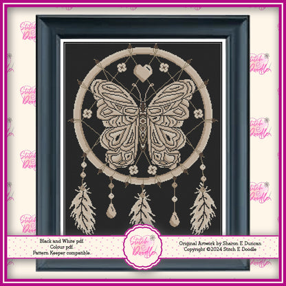 Beautiful Boho Butterfly Dreamcatcher Cross Stitch Chart.  PDF and Pattern Keeper.  Includes printable tracker.  Instant Download.