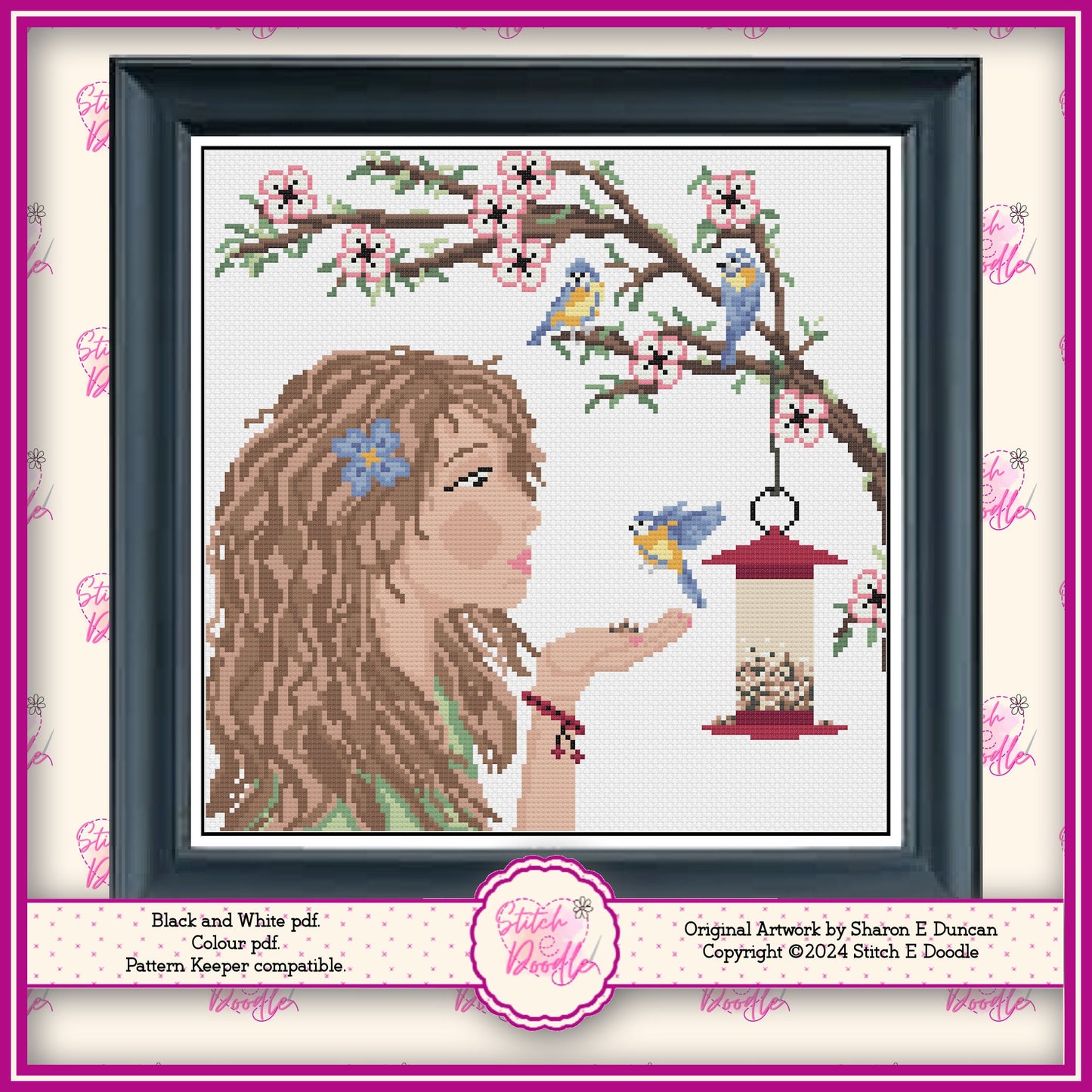 Feathered Friends Garden Birds Cross Stitch Chart.  PDF and Pattern Keeper.  DMC floss.  Includes printable tracker.  Instant Download.