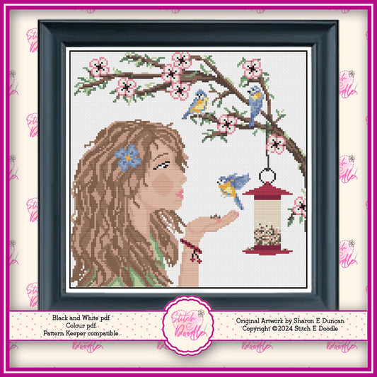 Feathered Friends Garden Birds Cross Stitch Chart.  PDF and Pattern Keeper.  DMC floss.  Includes printable tracker.  Instant Download.