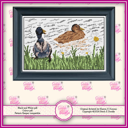 Quackers Ducks Wildlife Cross Stitch Chart.  PDF and Pattern Keeper.  Includes printable tracker.  Instant Download.