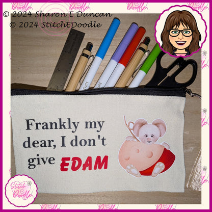 Secret Santa, Pencil case, Make up bag, Coin purse etc with tassel.  'Frankly my dear, I don't give Edam'. Original artwork by Sharon Duncan