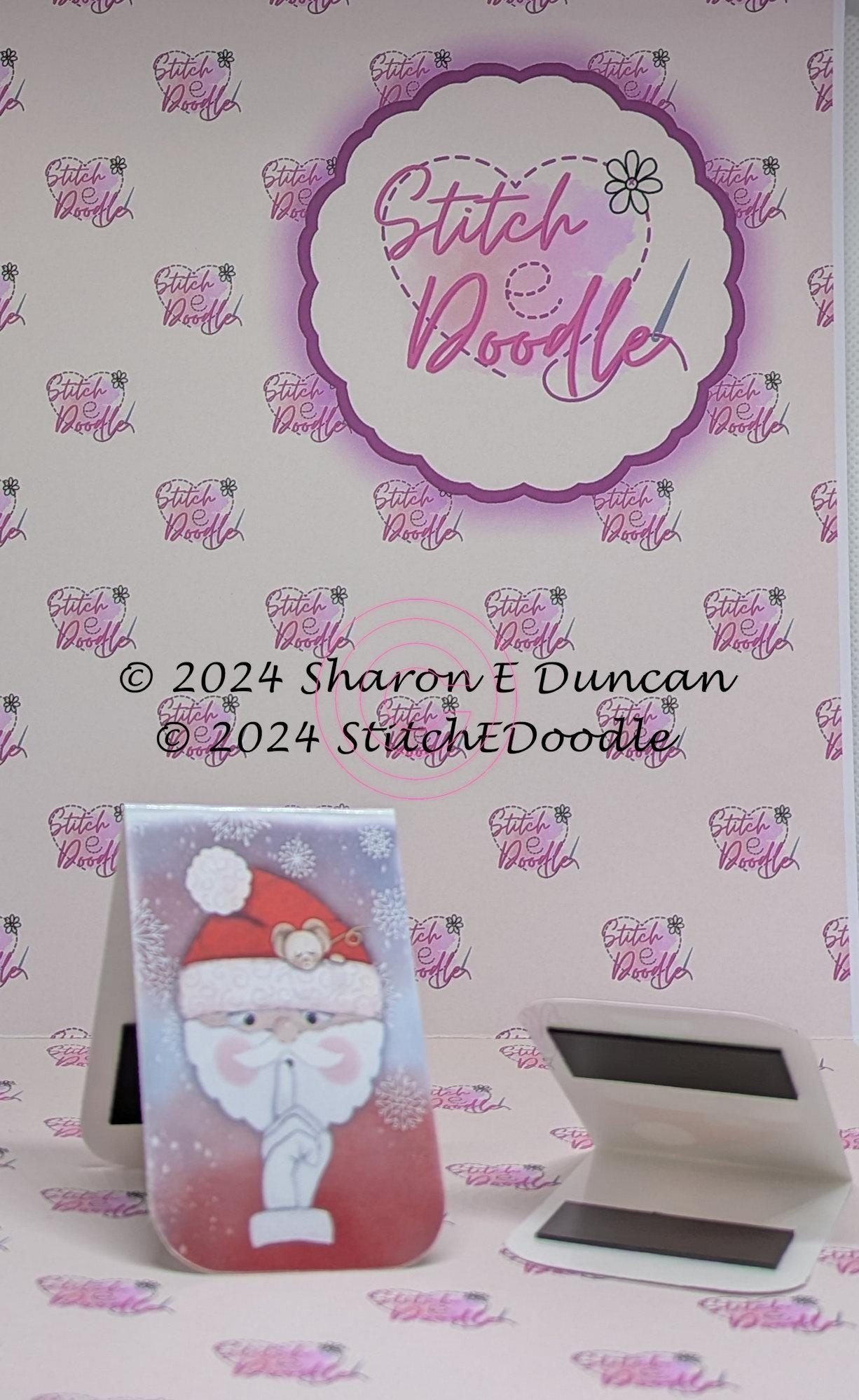 Father Christmas Santa Claus Shhhhh Double sided Laminated Magnetic Bookmark.  Original digital painting by Sharon Duncan.