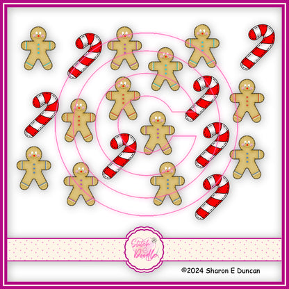 GINGERBREAD and CANDY CANES Glossy Vinyl Sticker Packs. 19 stickers per pack.  Festive, Fun and Durable. Decorate gifts, planners & more..