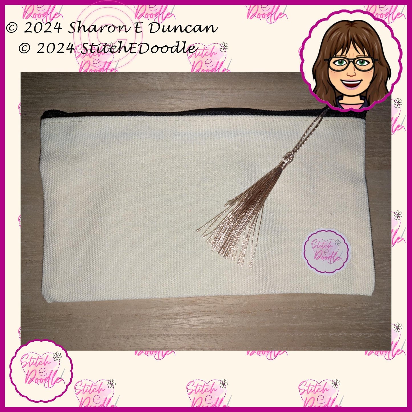 Secret Santa, Pencil case, Make up bag, Coin purse etc with tassel.  'Sassy but Classy'. Original artwork by Sharon Duncan