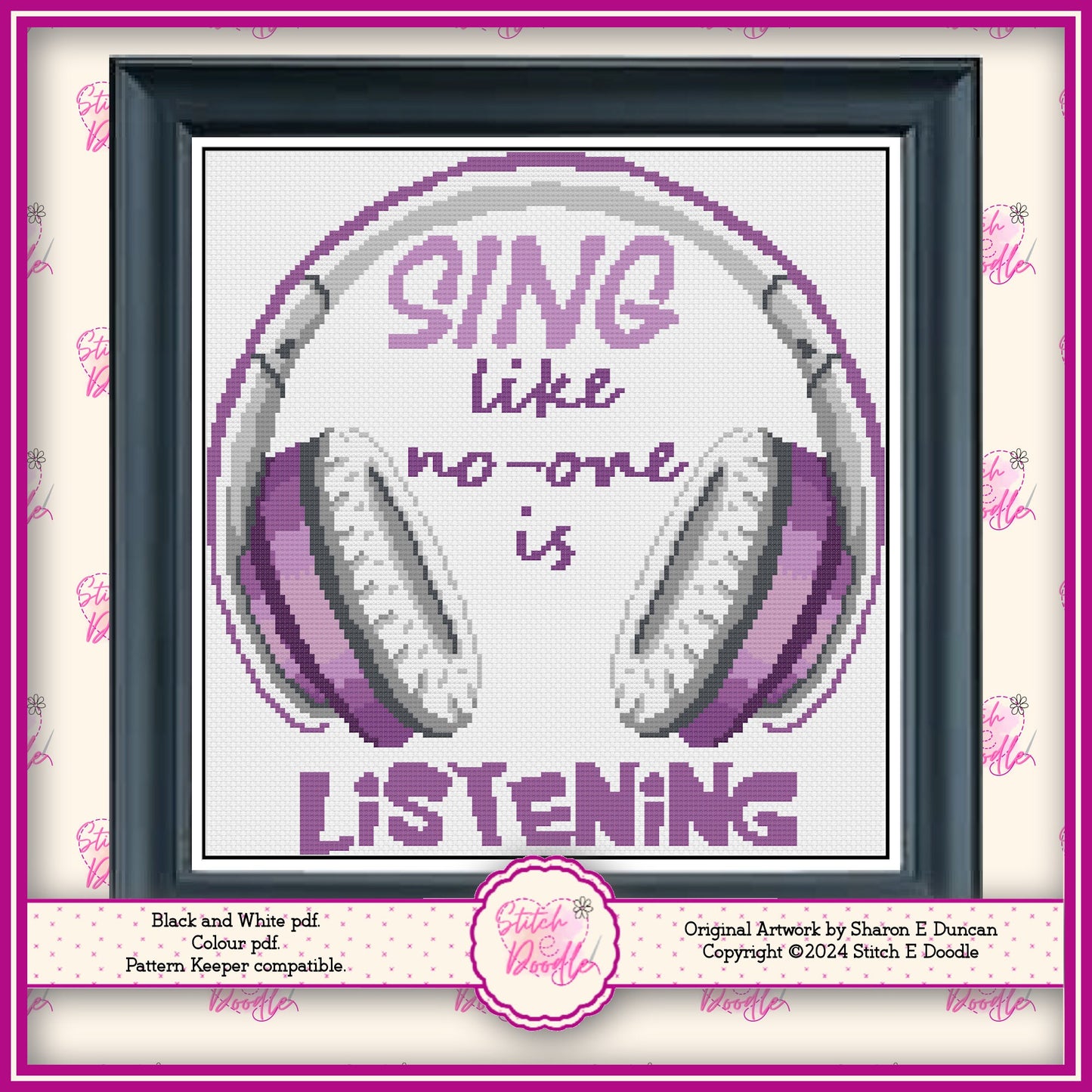 Sing Like No-one is Listening Musical Cross Stitch Chart. PDF and Pattern Keeper. DMC floss.  Includes printable tracker. Instant Download.