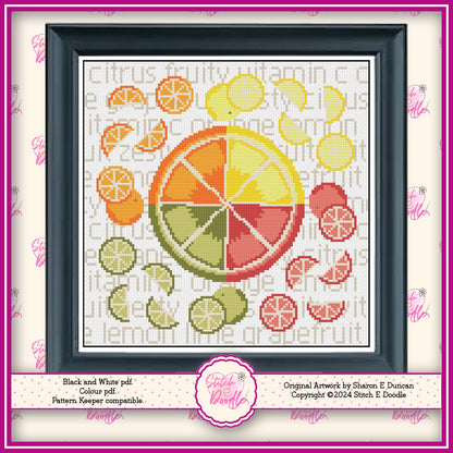 Citrus Fruit Cross Stitch Sampler.  PDF and Pattern Keeper Compatible.  DMC floss.  Includes printable tracker.  Instant download.