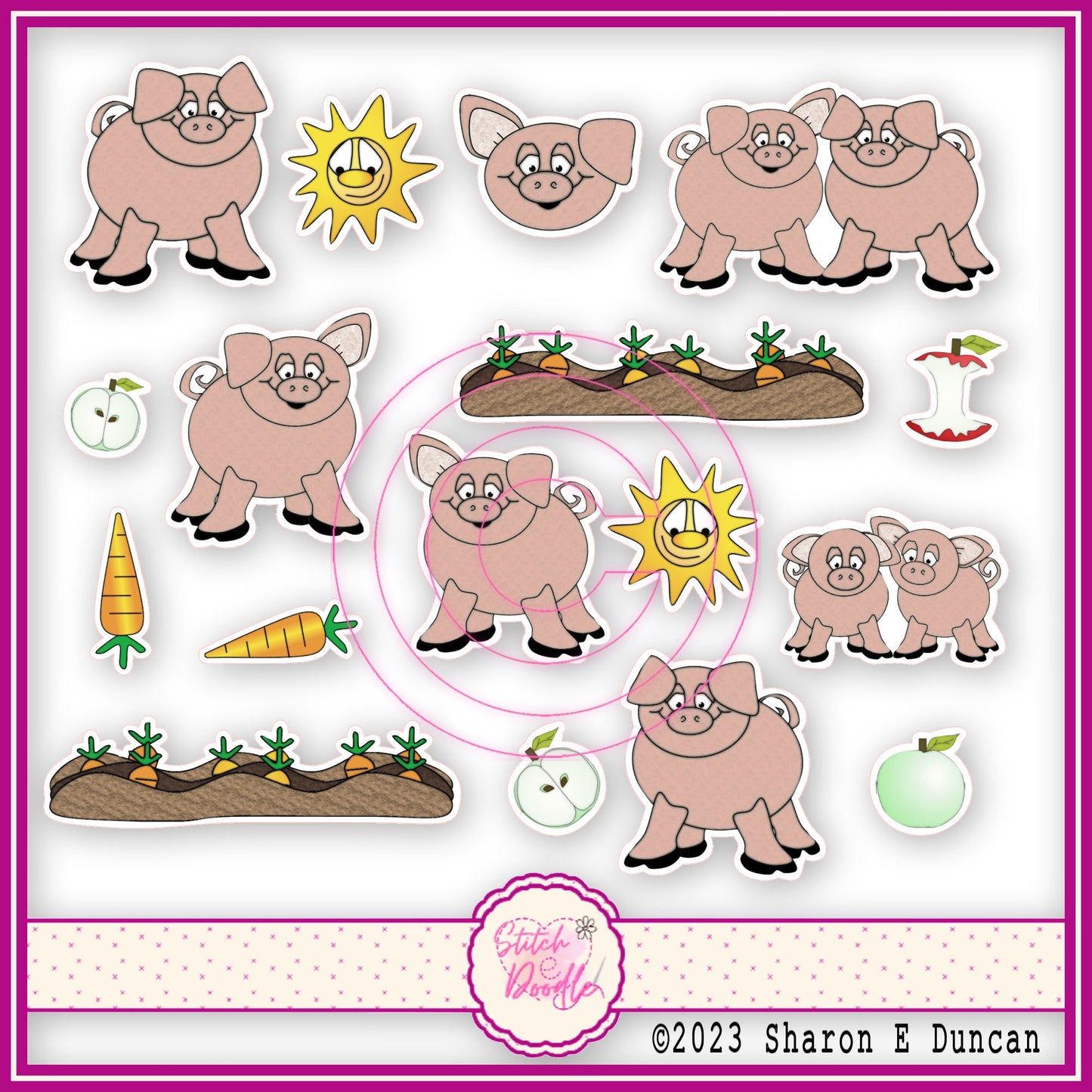 PIGGY OINK Glossy Vinyl Sticker Packs. 17 stickers per pack. Cute, Fun and Durable. Decorate journals, planners & more..