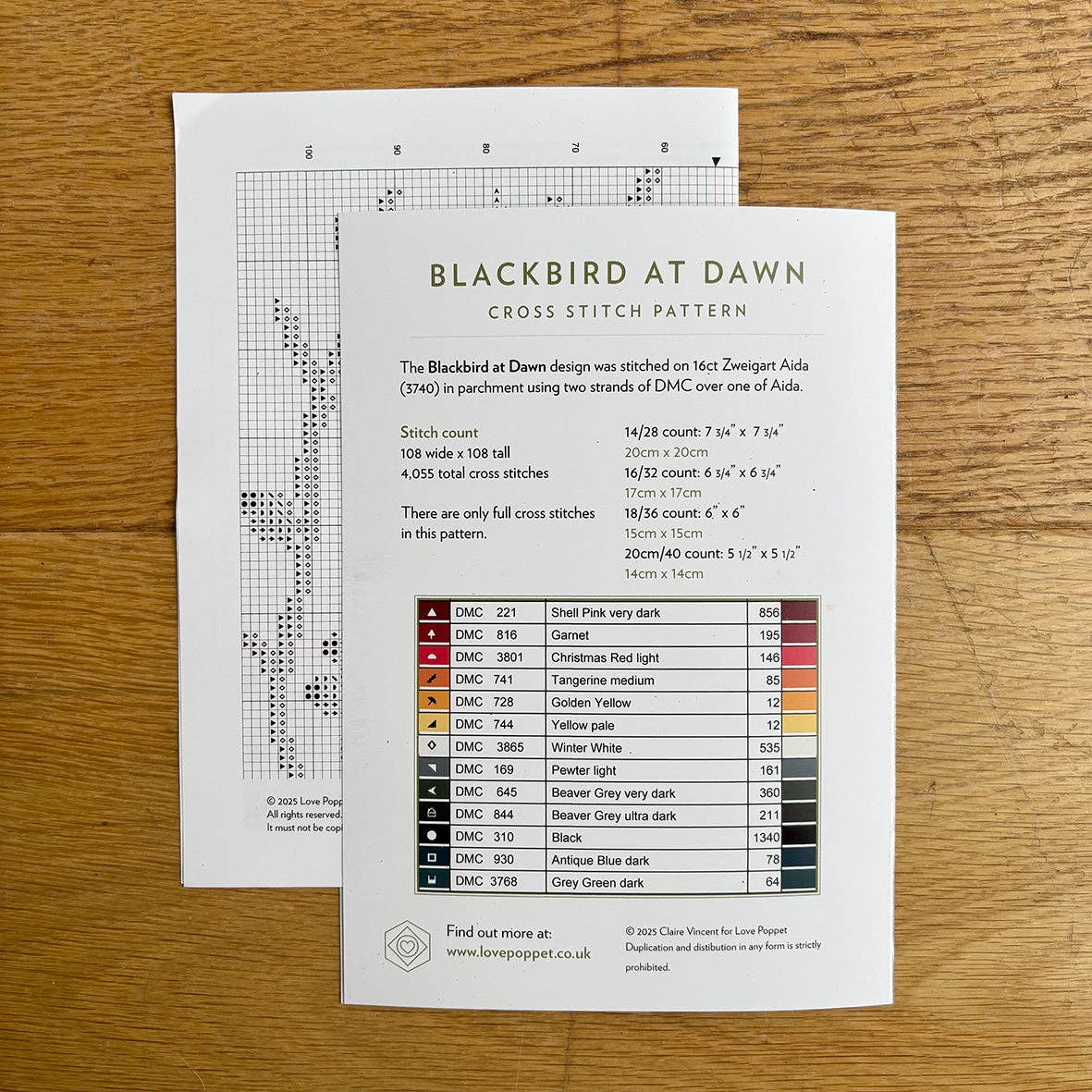 Blackbird at Dawn - Printed Chart by Love Poppet