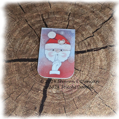 Father Christmas Santa Claus Shhhhh Double sided Laminated Magnetic Bookmark.  Original digital painting by Sharon Duncan.