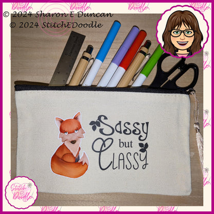 Secret Santa, Pencil case, Make up bag, Coin purse etc with tassel.  'Sassy but Classy'. Original artwork by Sharon Duncan