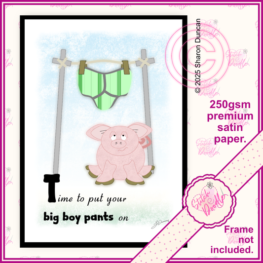 Comical Art Print - Big Boy Pants On - Pigs in Pants