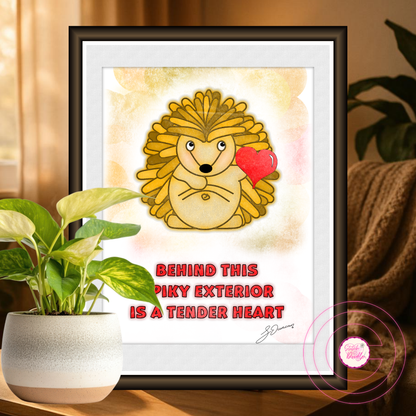 Mindful Art Print - Behind this Spiky Exterior is a Tender Heart - Cute Hedgehog