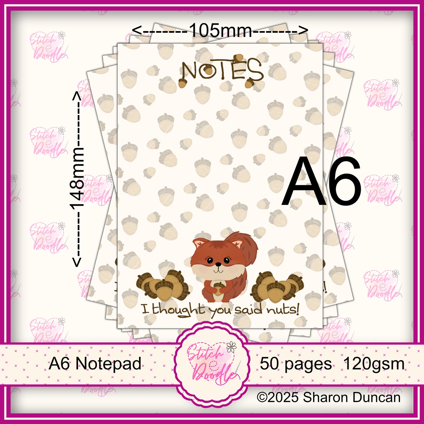The Nutty Nook A6 Notepad - 50 sheets un-coated 120 gsm paper
